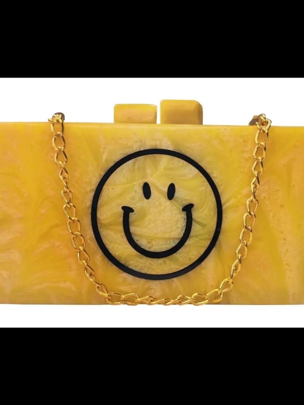 Lulu NYC Acrylic Smile Happy Face Yellow Crossbody Bag Purse